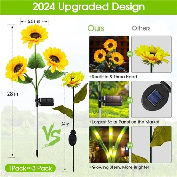 Solar Garden Lights Outdoor 3 Pack Sunflower Waterproof Solar Yard Patio Decor - Picture 4 of 7